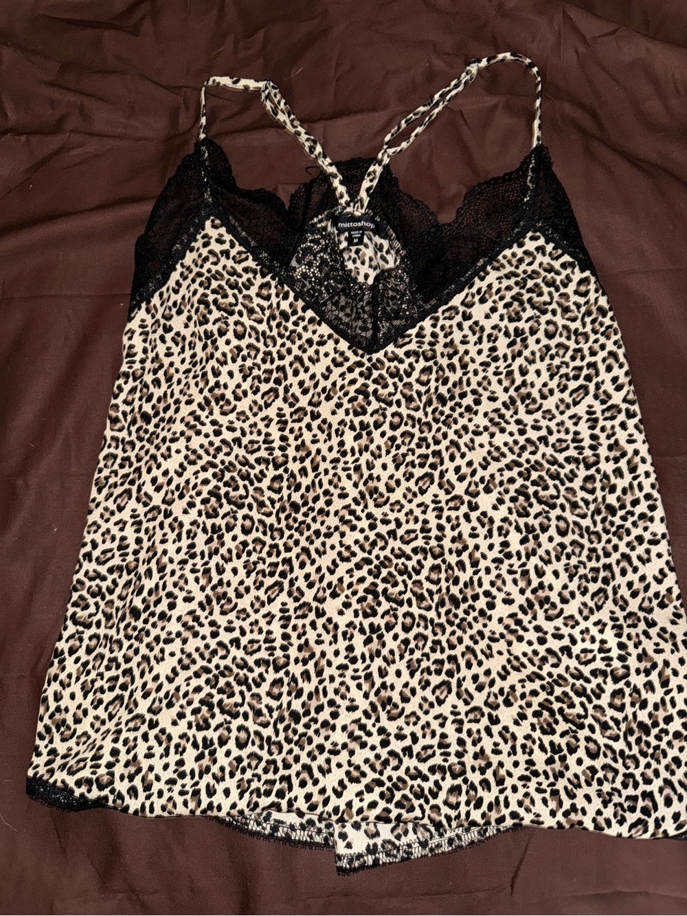 Leopard Lace Trim Cami Top - Black & Cream